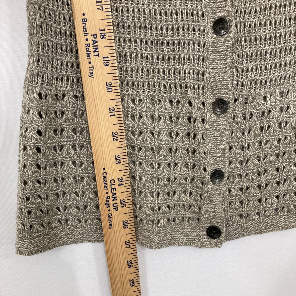 New DKNY size Small‎ Gray Crochet Boho Open Knit 3/4 Sleeve Button Cardigan - Picture 6 of 10